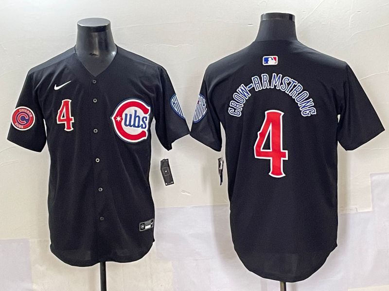 Men 2025 Chicago Cubs #4 Grow-Armstrong Black Retro Fashion Nike MLB Jersey style 2